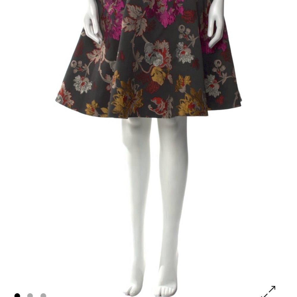 Alice + Olivia Floral A-Line Skirt - Black and Pink